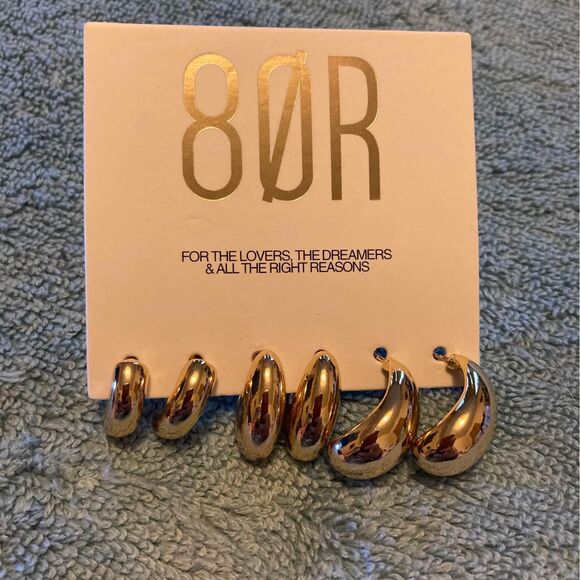 8 Other Reasons 18kt Gold Plated Half Moon Post Back Earrings Set - Picture 1 of 6